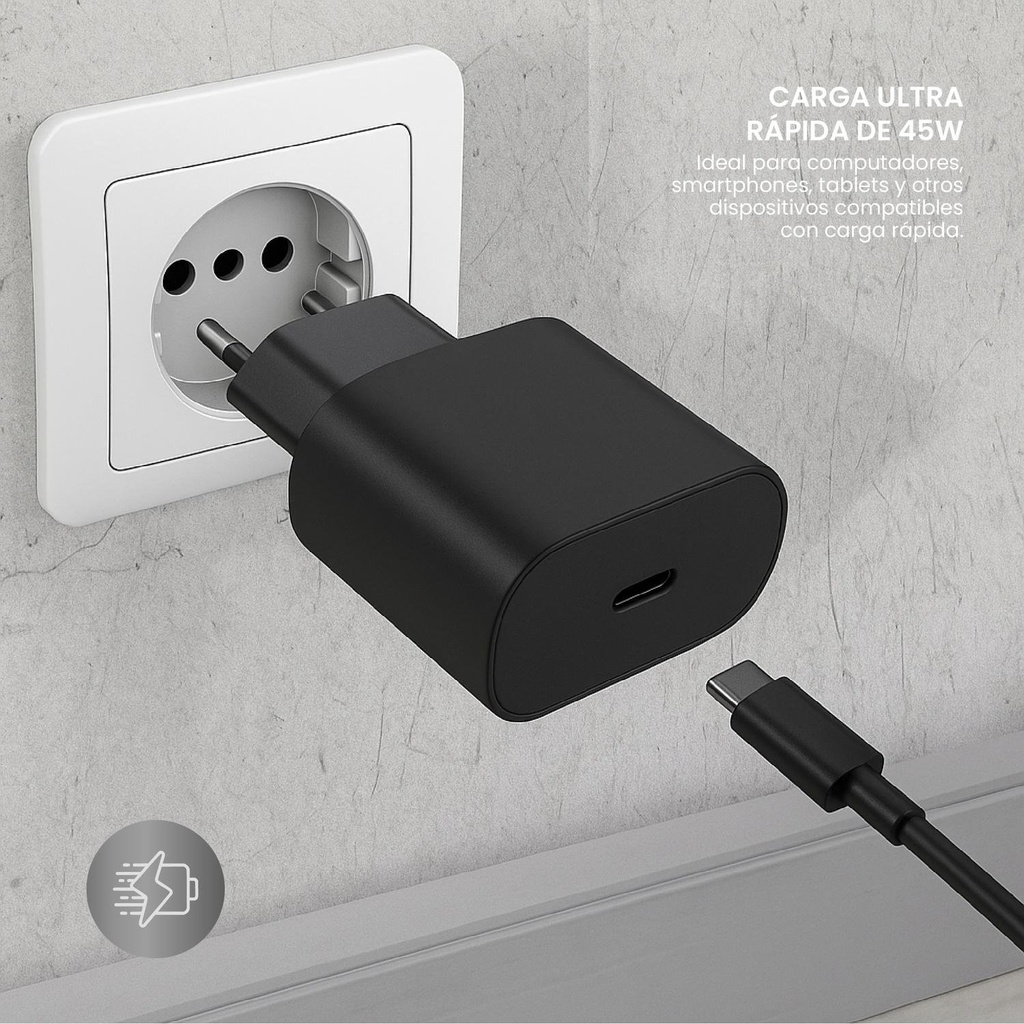 Cargador Ultra Rapido De Pared 45W USB-C LEVO 2