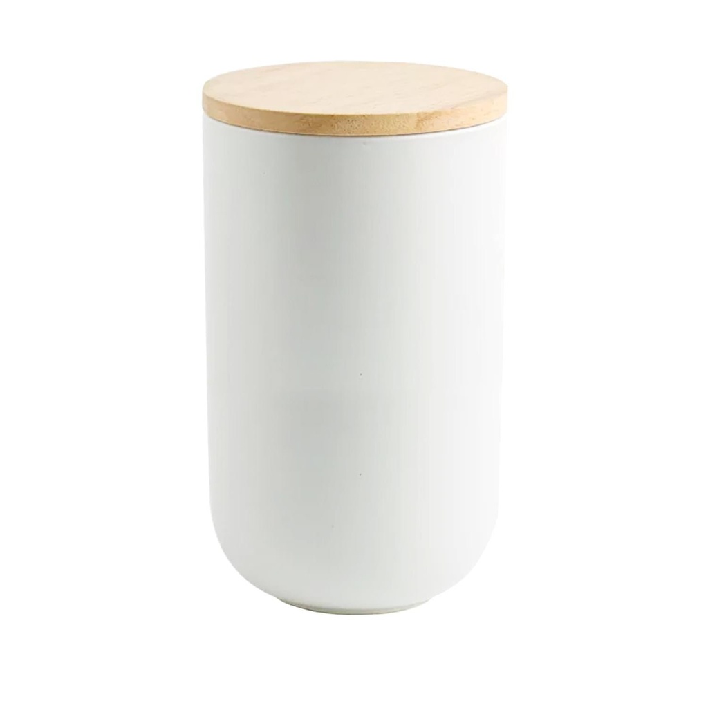 Contenedor Cerámica Hermético Tapa Madera L Blanco Simplit 5