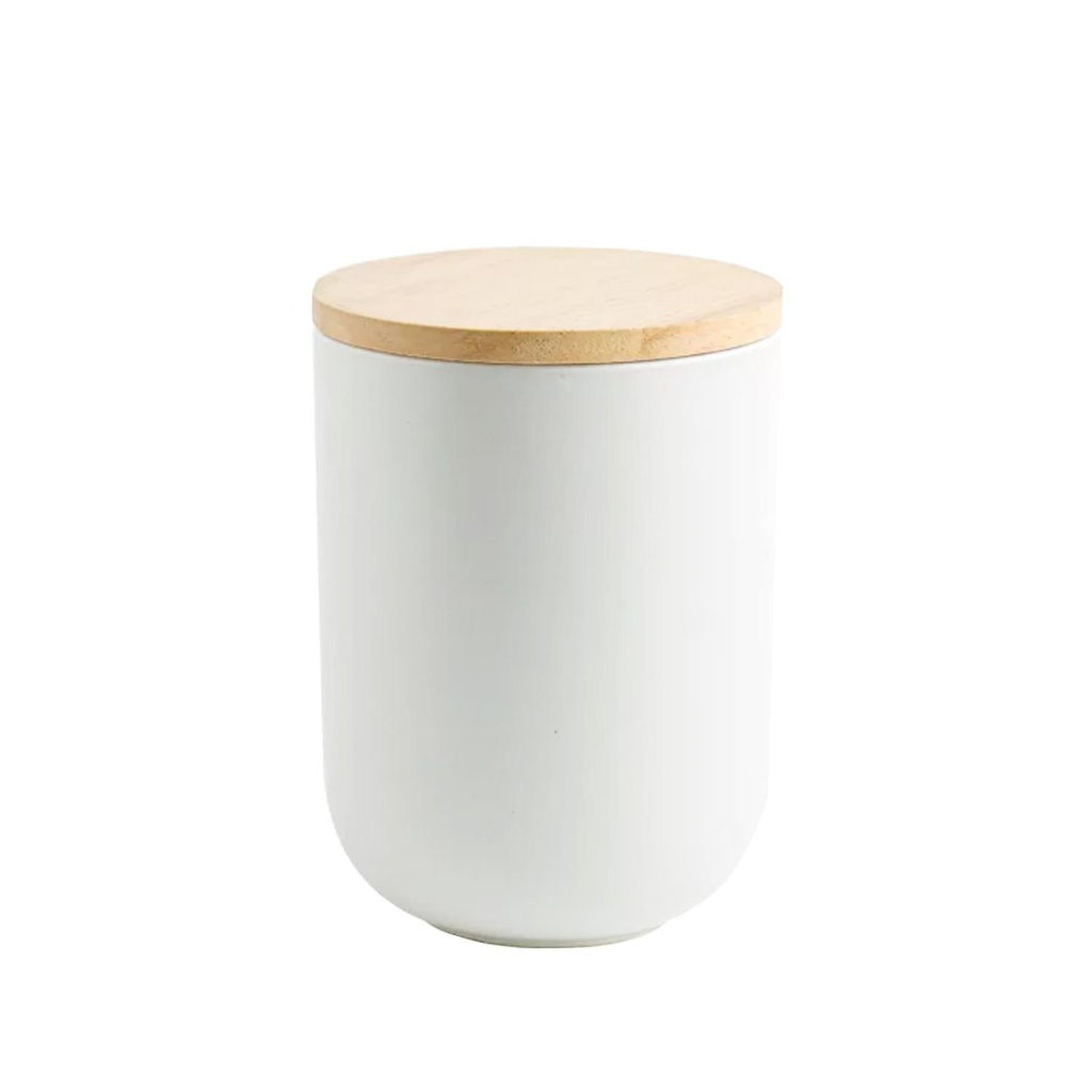 Contenedor Cerámica Hermético Tapa Madera M Blanco Simplit 5