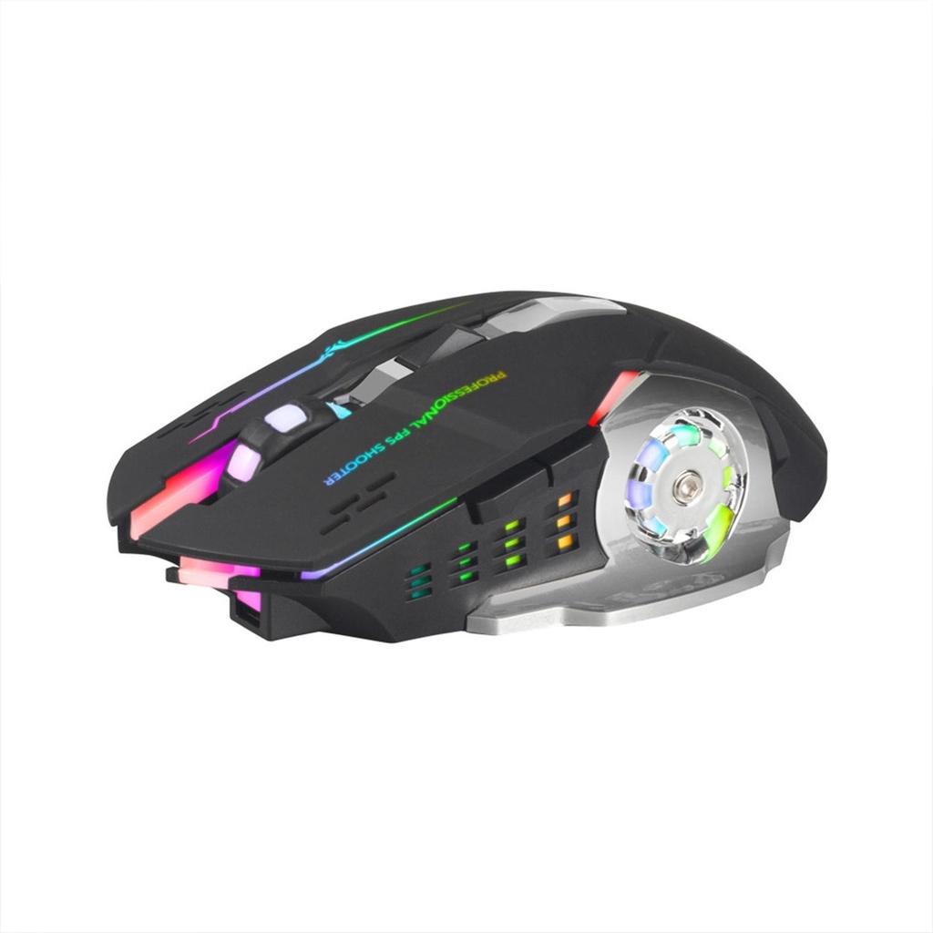 Mouse Gamer Inalámbrico 6 botones Luz  - a clean minimalist desk with a mousepad and 