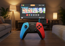 Control Joystick Controller Compatible - a living room with a TV and a game console, 