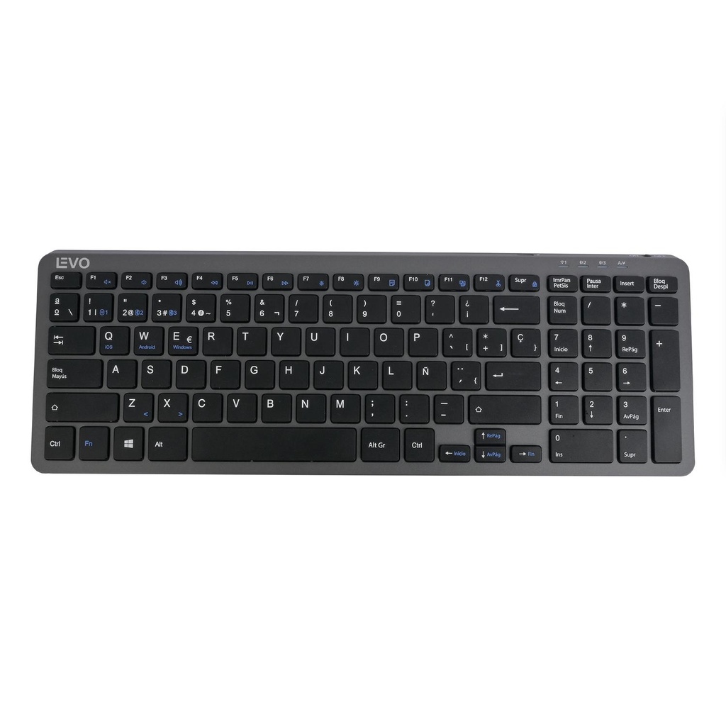 Teclado Inalámbrico Cygna Slim Grafito - a clean white desk with a mouse and notebook