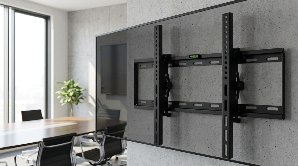 Soporte de Tv Ajustable 32 a 72" LEVO - a modern office meeting room wall with a lar