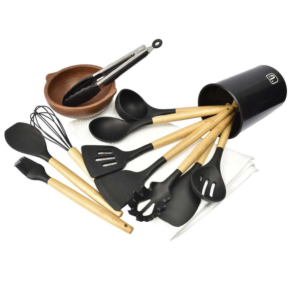 Batería Cocina Black Copper 7pzs + 12 Utensilios Negro 7