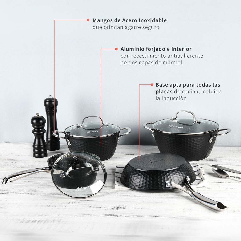 Batería Cocina Black Copper 7pzs + Set 12 Utensilios Calipso 5