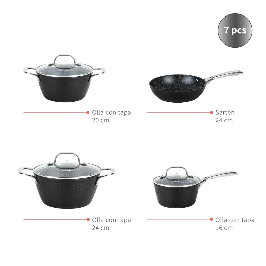 Batería Cocina Black Copper 7pzs + Set 12 Utensilios Calipso 6