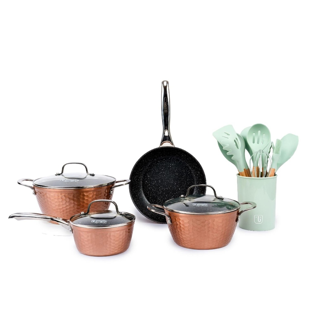 Batería Cocina Copper 7pzs + Set 12 Utensilios Calipso 1