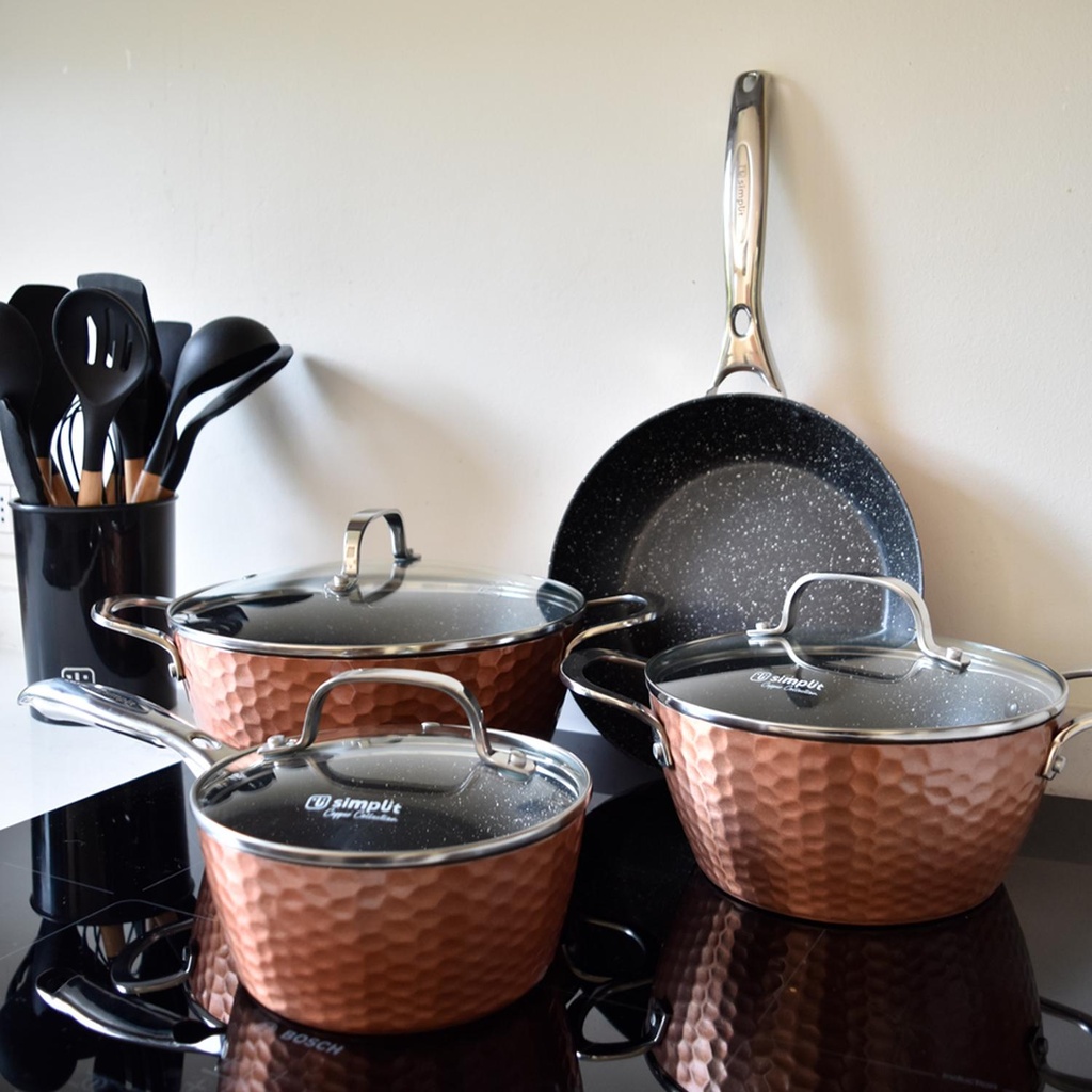 Batería Cocina Copper 7pzs + Set 12 Utensilios Calipso 2