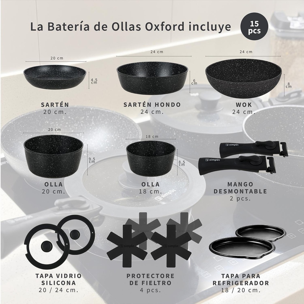 Batería Cocina Oxford + Set 12 Utensilios Calipso Simplit 5