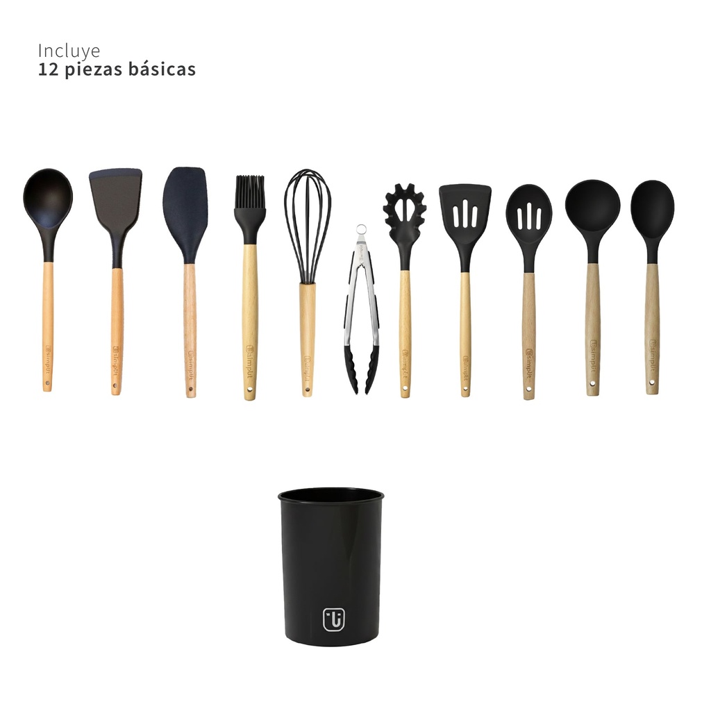 Batería Cocina Oxford + Set 12 Utensilios Negro Simplit 7