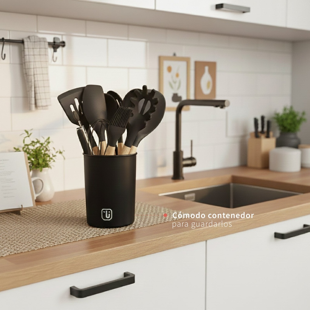 Batería Cocina Oxford + Set 12 Utensilios Negro Simplit 8