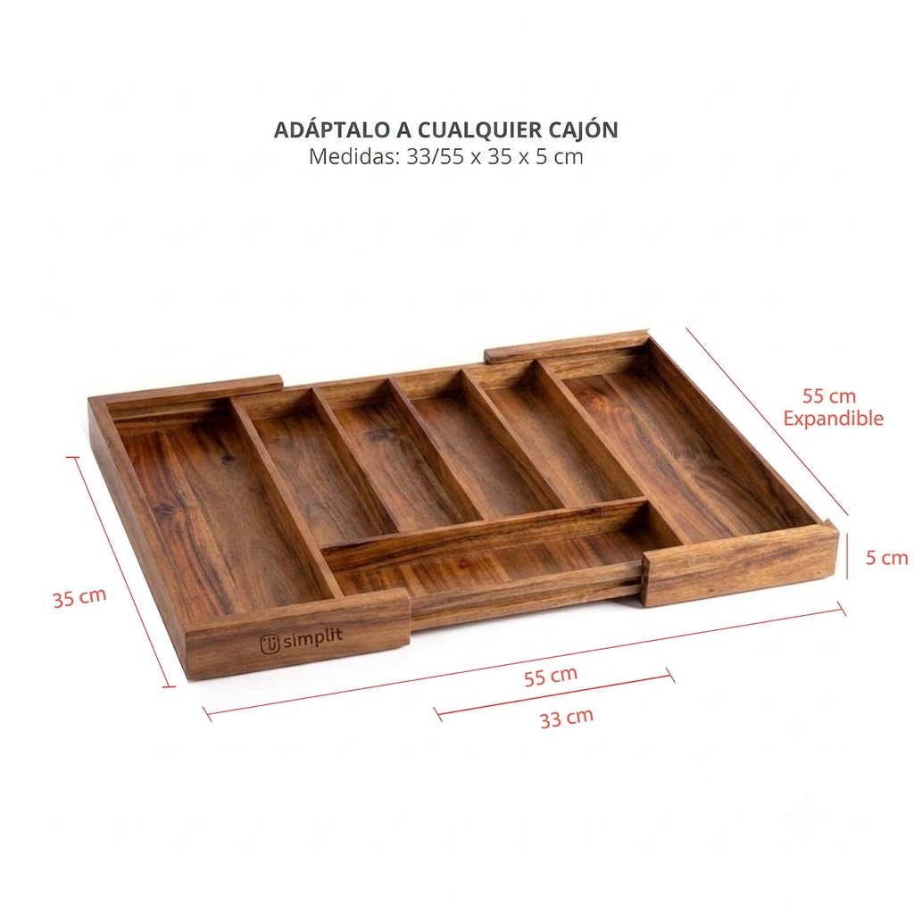 Organizador Cubiertos Expandible Madera Acasia Oslo Simplit 2