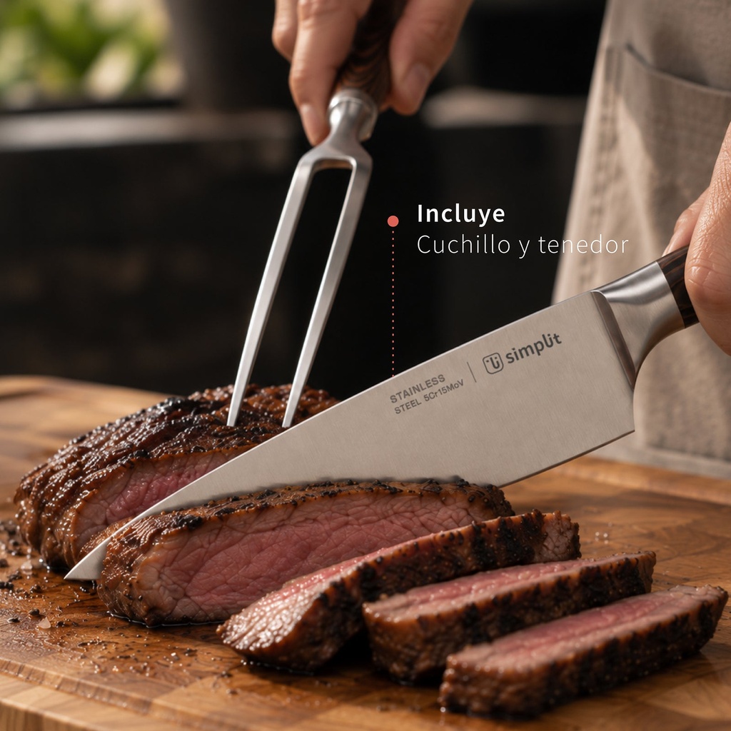 Set Parrillero Cuchillo 21cm y Tenedor Acero Inox Toledo Sim 2