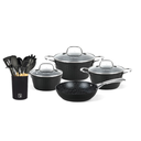 Batería Cocina Black Copper 7pzs + 12 Utensilios Negro (estudio)