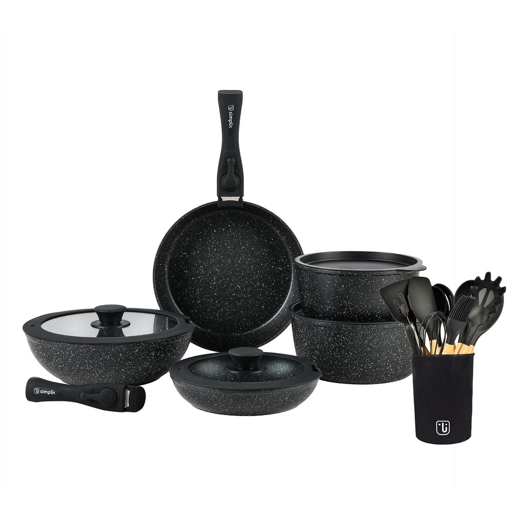 Batería Cocina Oxford + Set 12 Utensilios Negro Simplit (estudio)