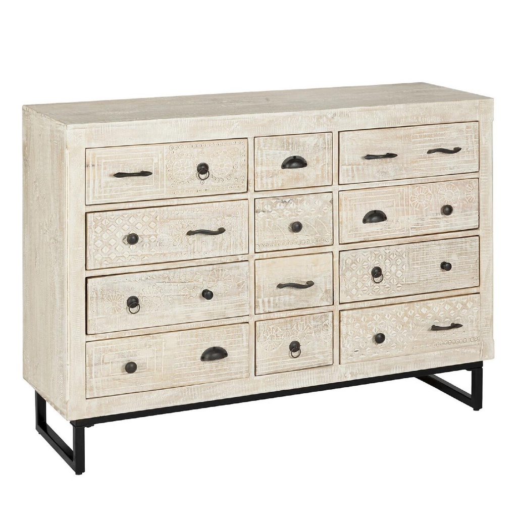 Cómoda 12 Cajones Madera tallada 127x40x94,5 cm Atmosphera (estudio)