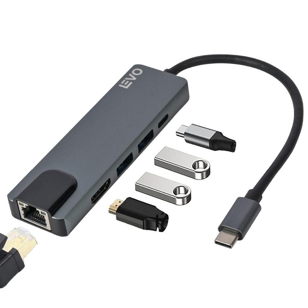 Hub USB-C Adaptador Multipuerto 5 en 1 Macbook Windows LEVO (estudio)