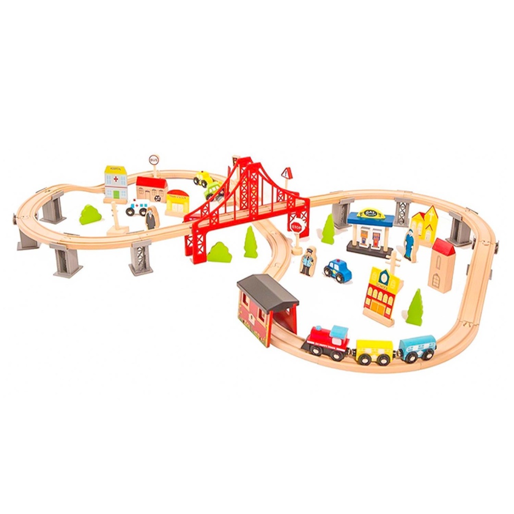 Pista de Autos y Tren de Madera Juego Didactico 70pcs Bandú (estudio)
