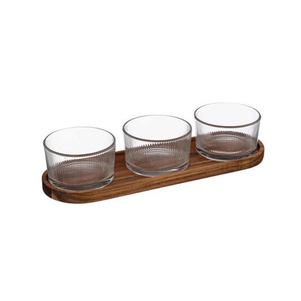 Set Aperitivo 4 Pza Vidrio y Base de Madera Secret de Gourmet (estudio)