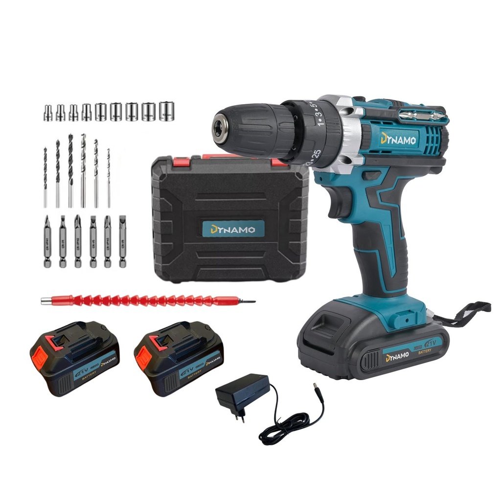 Taladro Percutor Inalámbrico Dynamo 21v 2 Baterías + Accs (estudio)