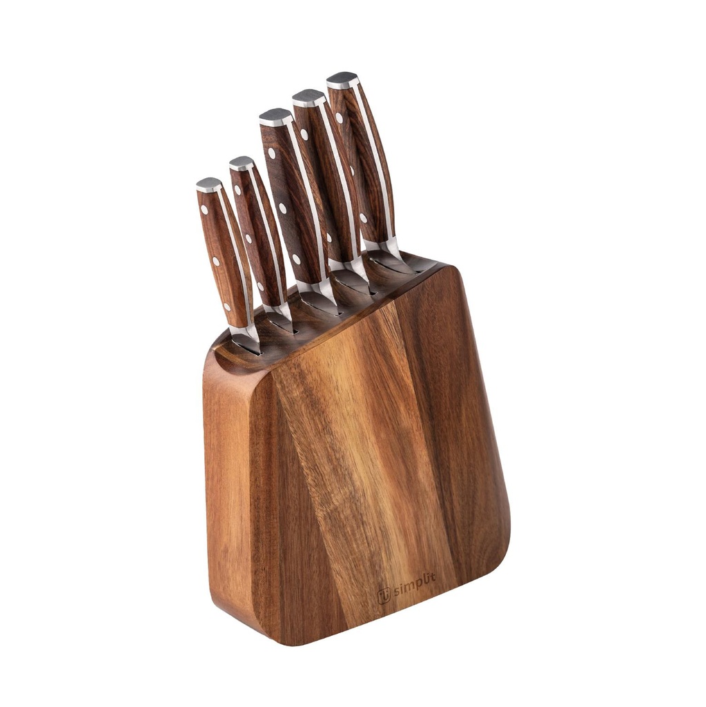 Set Cuchillos Holz 5 pcs Acero Inoxidable + Taco Simplit (estudio)