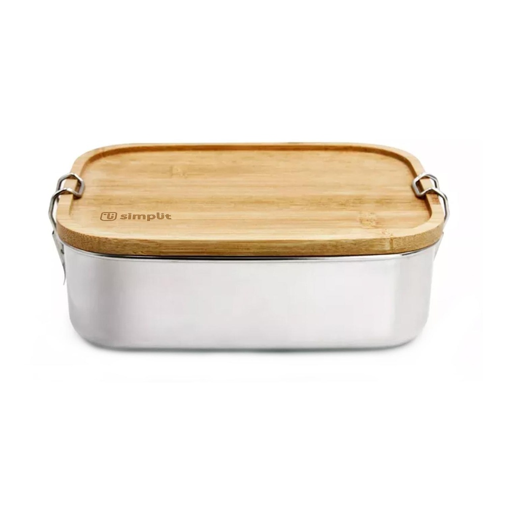 Tupper de Acero Inoxidable Tapa Madera 800 ml Simplit (estudio)