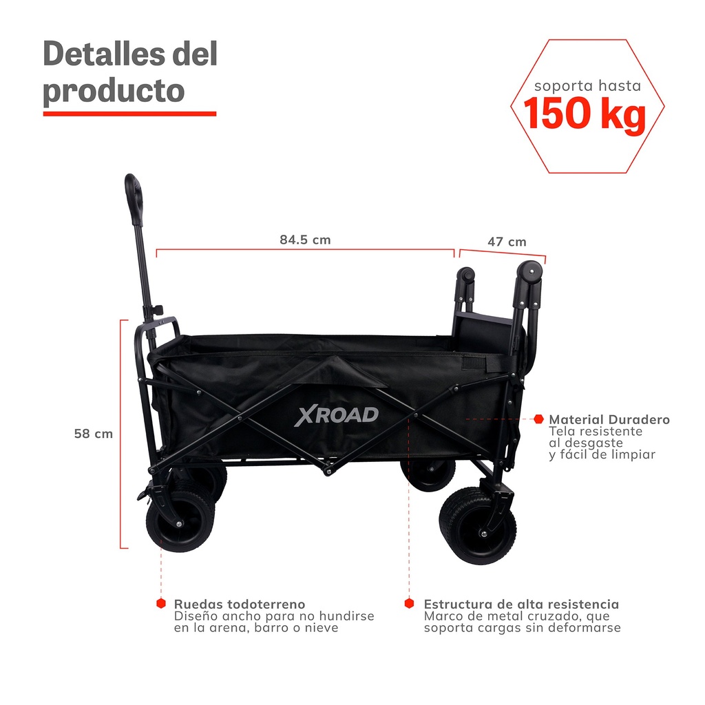 Carro de Transporte con Techo 150 KG Negro Xroad 4