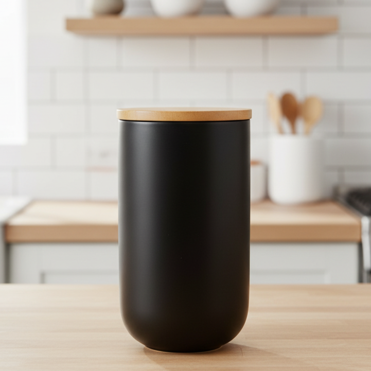 Contenedor de Cerámica Hermético Tapa Madera L Negro Simplit
