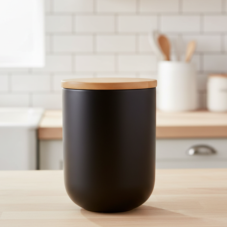 Contenedor de Cerámica Hermético Tapa Madera M Negro Simplit