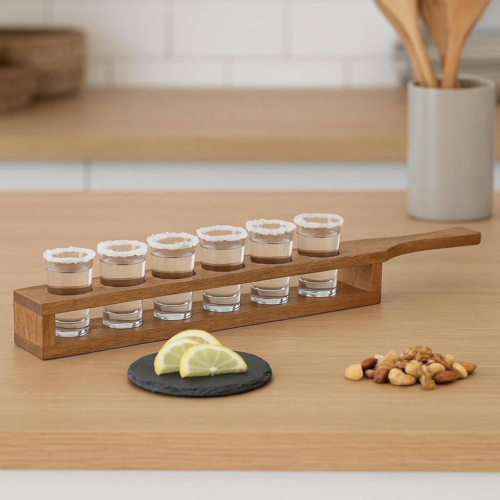 Soporte Madera Con 6 Vasos De Chupito Secret de Gourmet