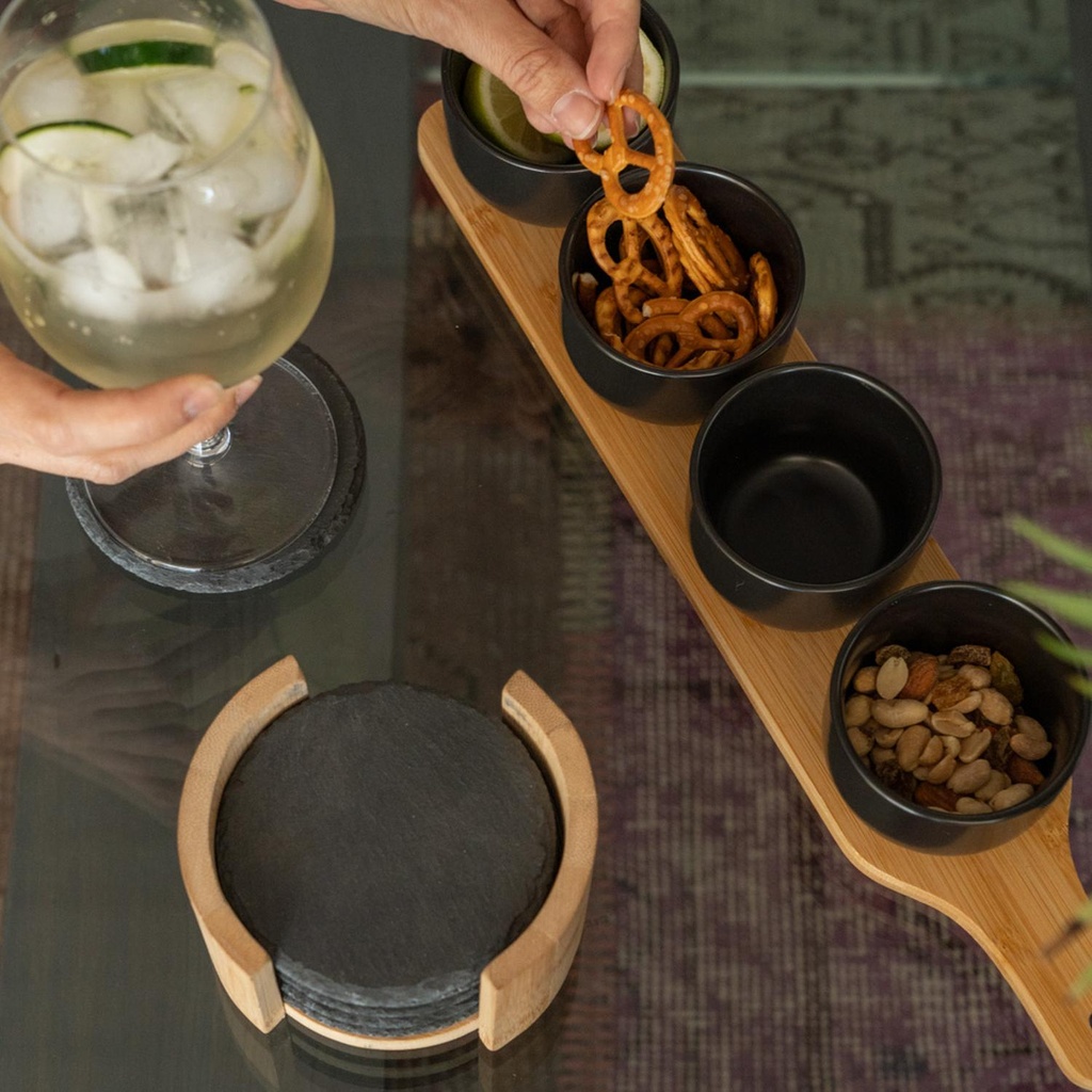 Set Tabla + 4 Posillos Aperitivo Black Ed Secret de Gourmet