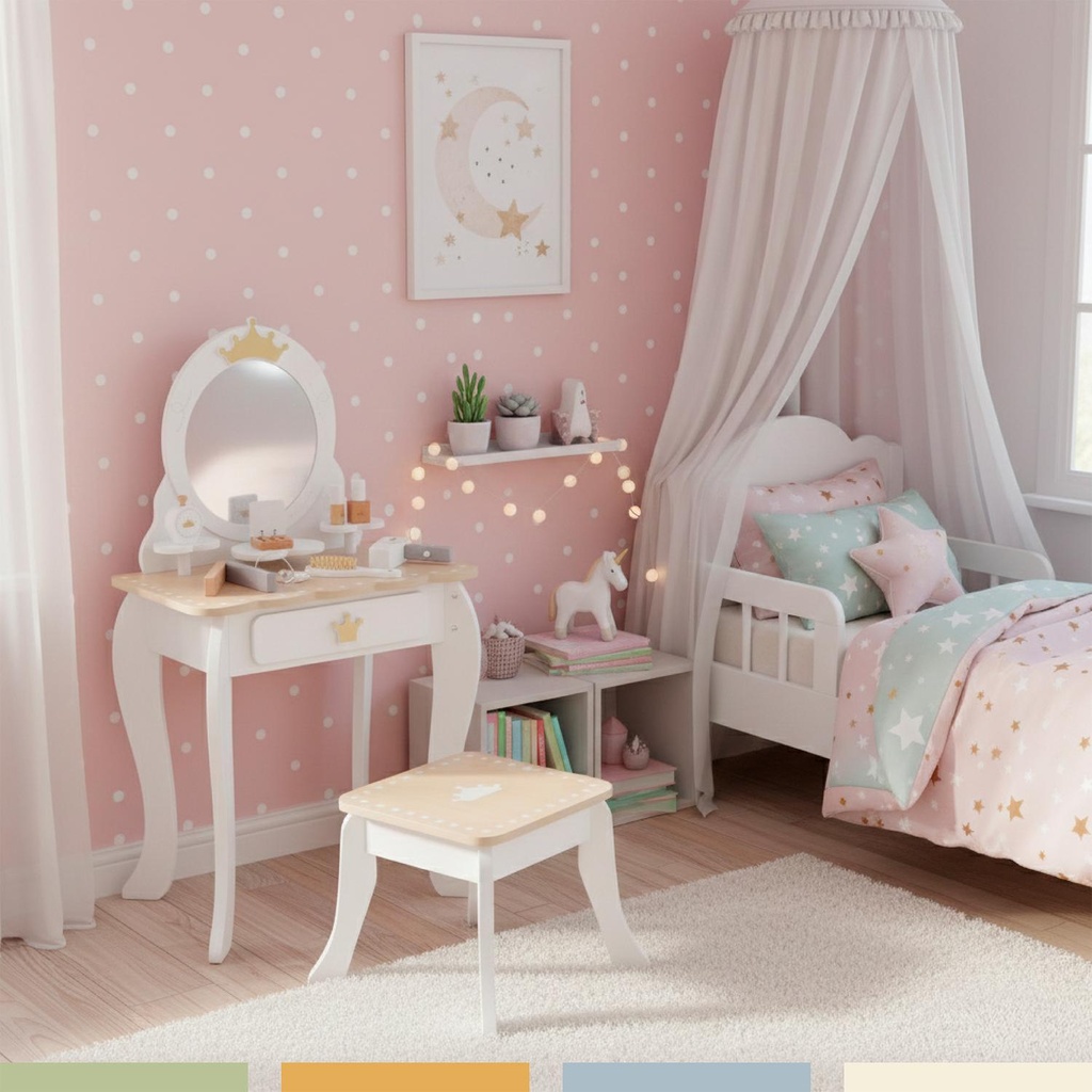 Tocador Infantil Para Niñas Espejo Maquillaje Madera Bandú