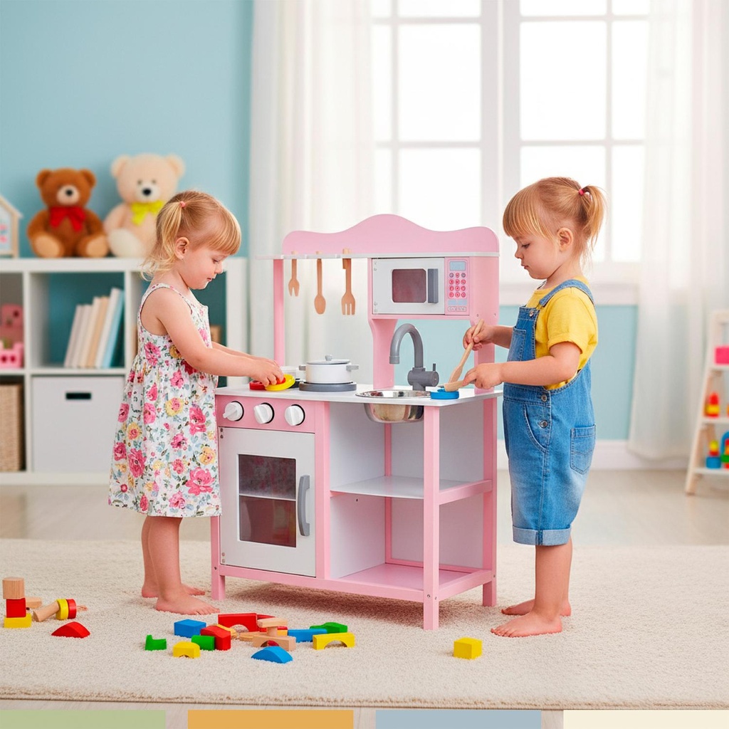 Cocina de Juguete Infantil Niños Madera Rosada con Acc Bandú