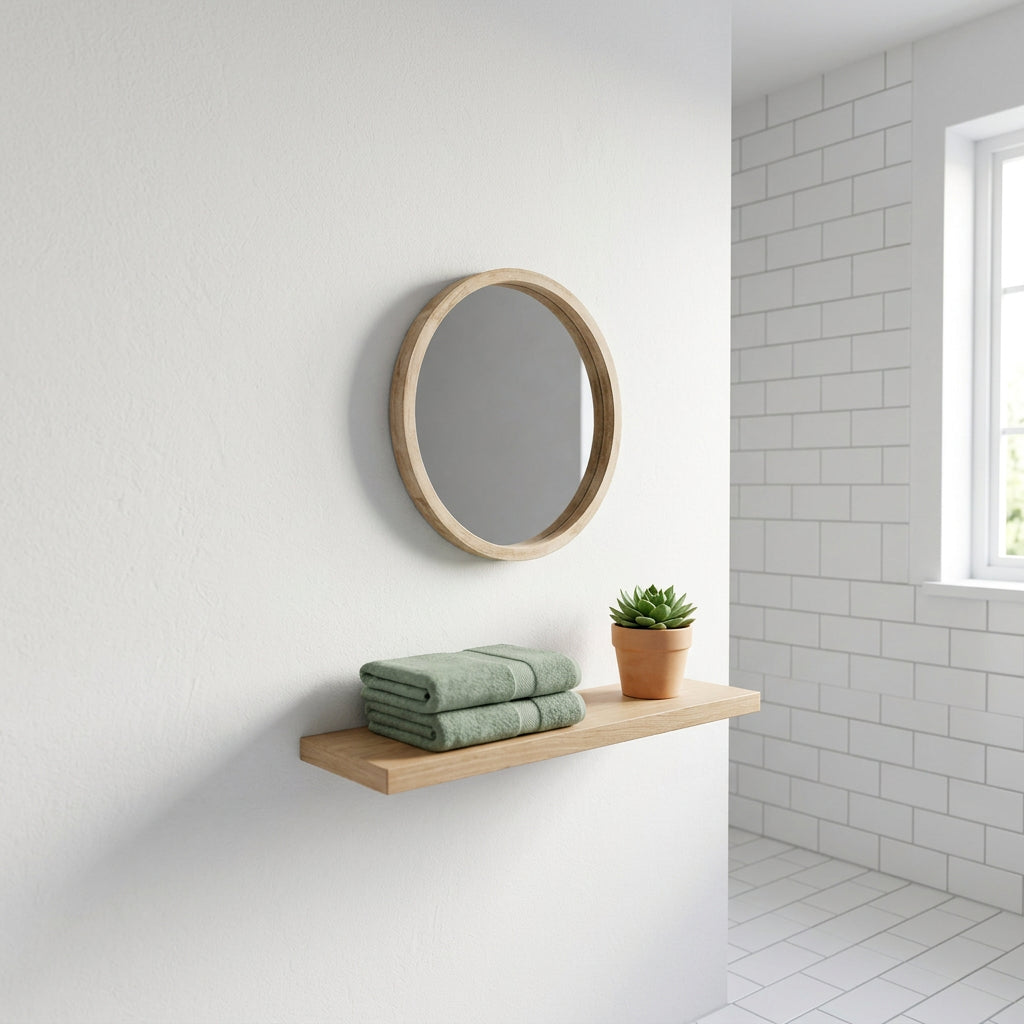 Espejo Redondo Olav 52 cm Marco de Madera Beige Atmosphera