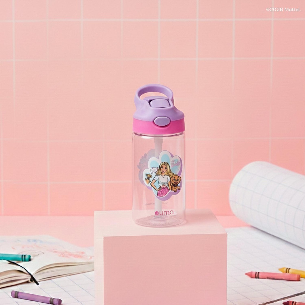 Botella Agua Niños Barbie & Pets 420ml con Bombilla UMA