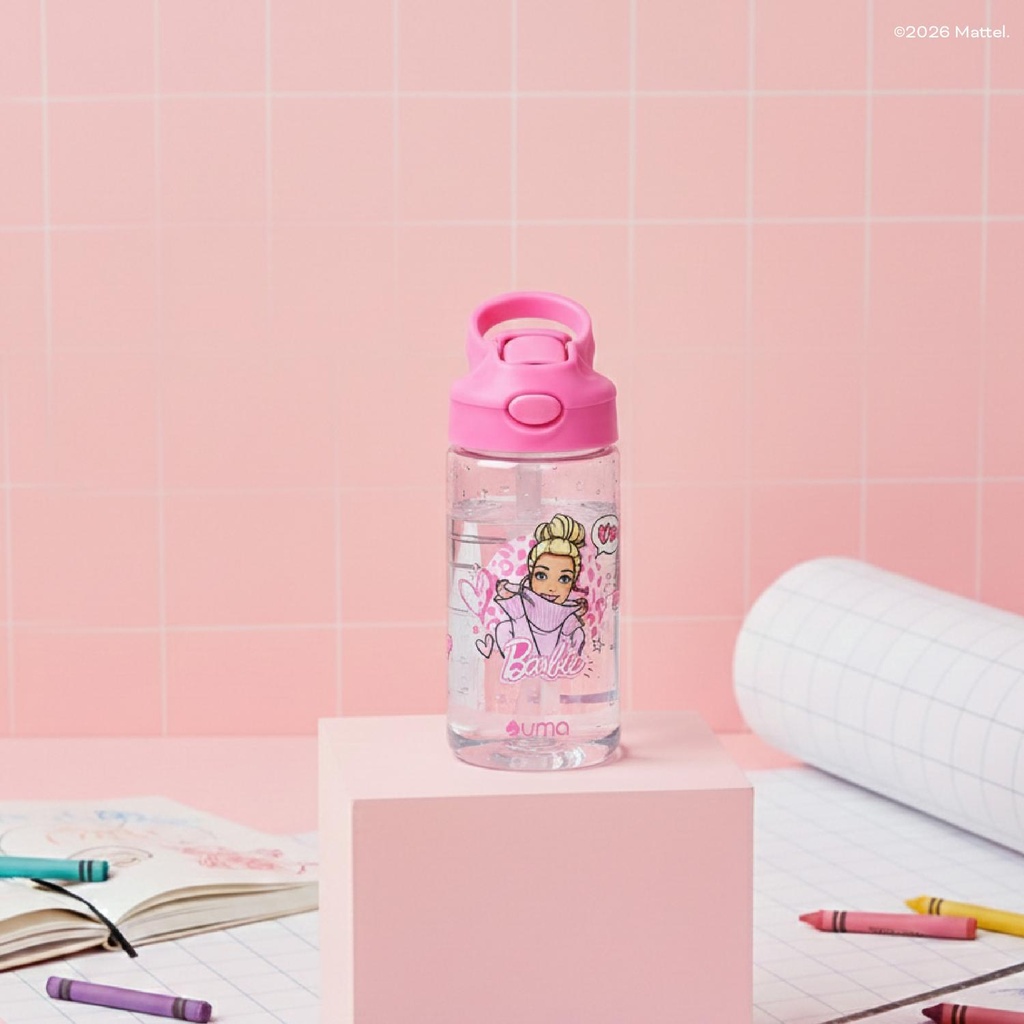 Botella Agua Niños Barbie Love 420ml con Bombilla UMA