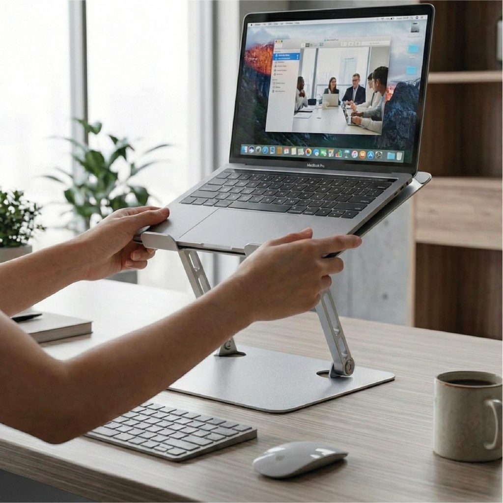 Soporte Base Alzador Notebook Plegable Ajustable Gris LEVO