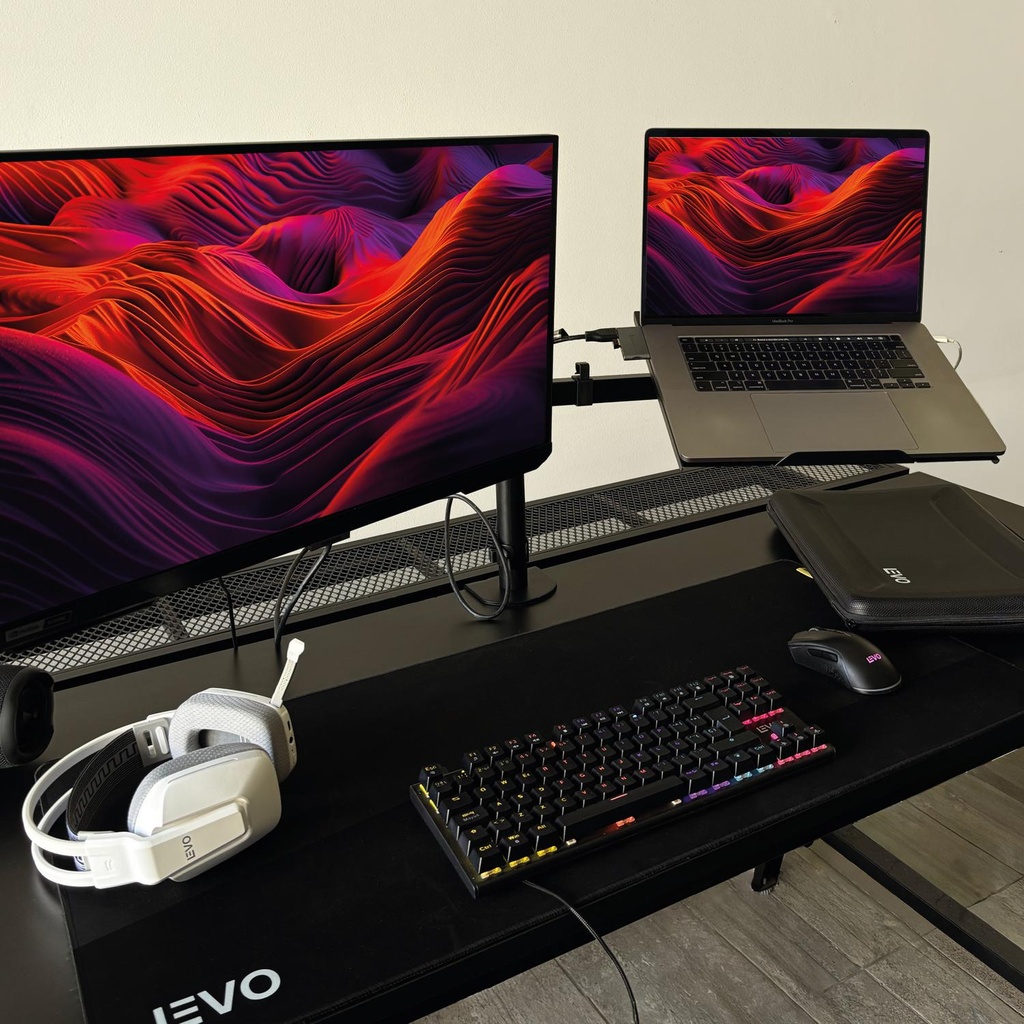 Soporte Brazo Doble Monitor Notebook Escritorio Negro LEVO