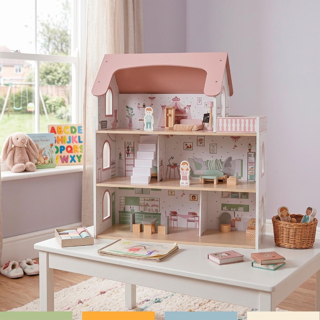 Casa de Muñecas Madera 3 Pisos con Muebles y Muñecos Bandú