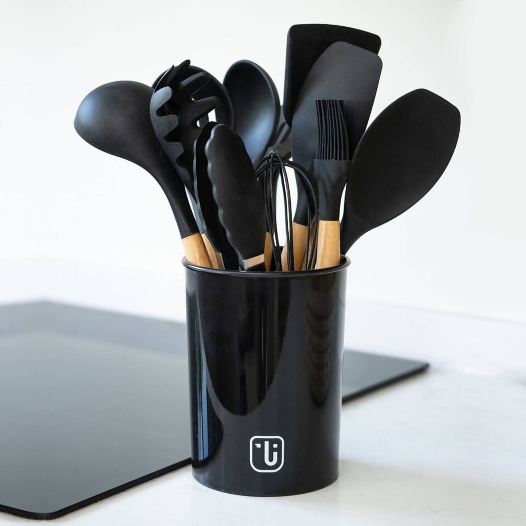 Set 12 Utensilios De Cocina Silicona Negro Simplit