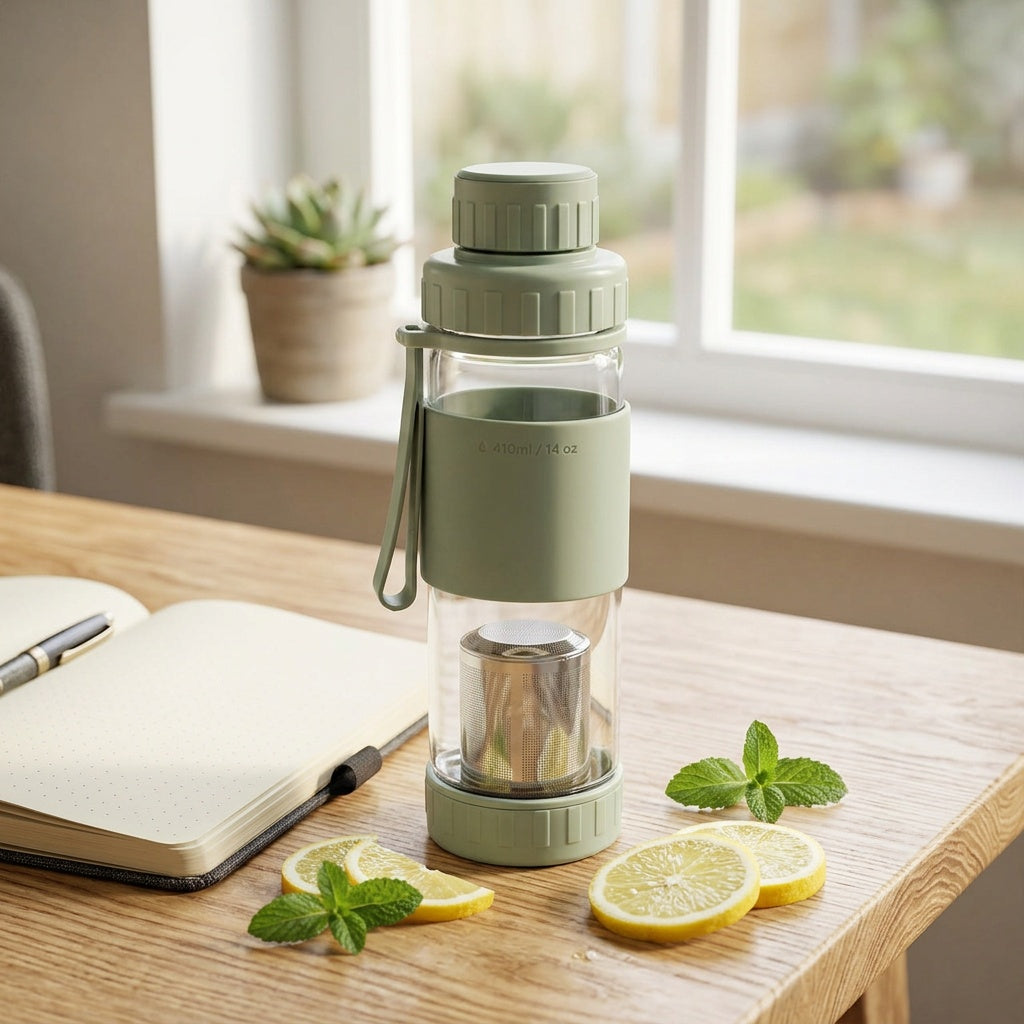 Botella De Vidrio Con Infusión 410Ml Verde Brando