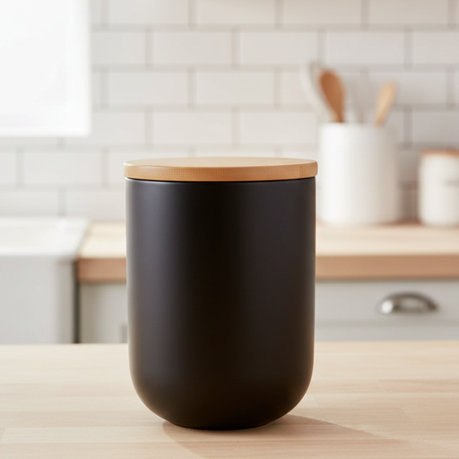 Contenedor de Cerámica Hermético Tapa Madera M Negro Simplit