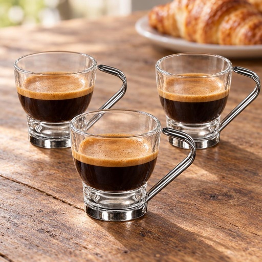Set 3 Tazas Café Vidrio Y Metal 110 Cc