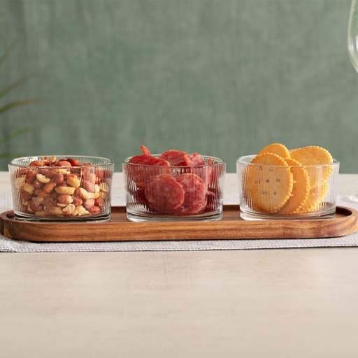 Set Aperitivo 4 Pza Vidrio y Base de Madera Secret de Gourmet