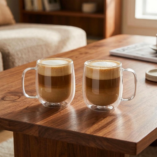 Set 4 Tazas Mug de Vidrio Doble Pared 300 ml Simplit